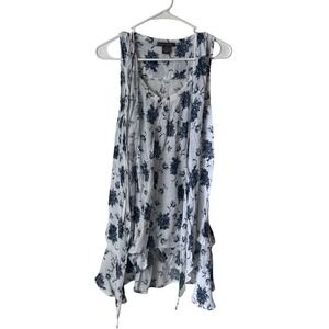 Suzy Shier Womens Blue Floral Sleeveless Layered High Low Tank Top Small White